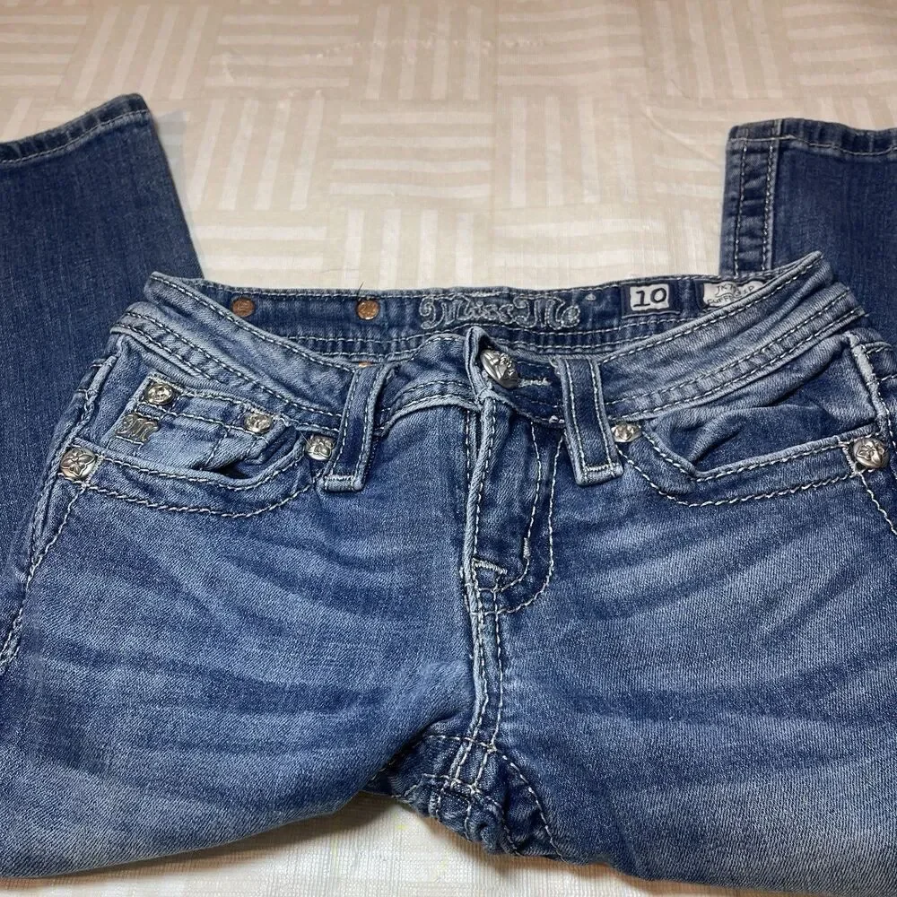 Miss Me Girls JK7031P Cuffed Capri Blue Denim Stretch Jeans Size 10